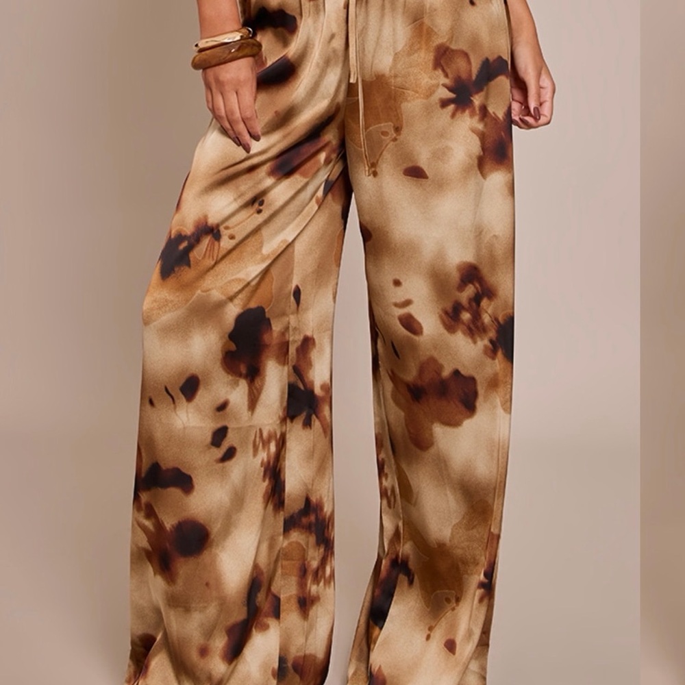 PrettyLittleThing Brown Tie-Dye Wide-Leg Pants